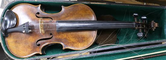 A Metro violin and a silver-mounted bow and one other